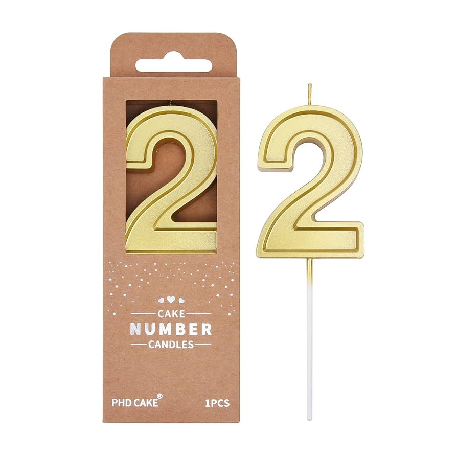 PHD CAKE 2.76 Inch Luxe Gold 2 Number Birthday Candles, Gold Number Candle, Cake Number Candles, ... | Amazon (US)