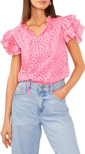 1.STATE Broderie Anglaise Flutter Sleeve Top | Nordstrom | Nordstrom