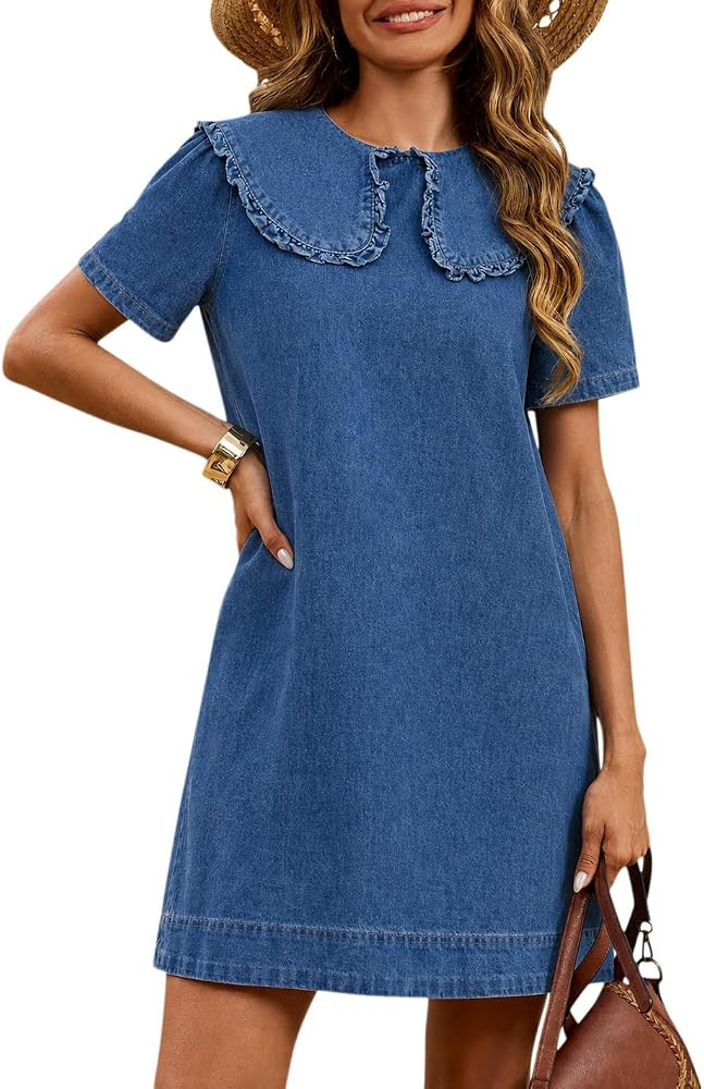 Kedera Denim Dress for Women Peter Pan Collar Jean Mini Dress with Pockets | Amazon (US)