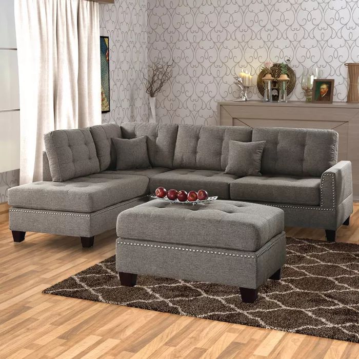 3pc Polyfiber Sectional Set with Plush Cushion Light Brown - Benzara | Target