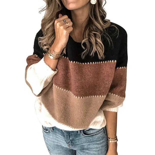 Loose Autumn Winter Striped Sweater Women Pullover Thick Ladies Sweaters High Quality Oversized C... | Walmart (US)