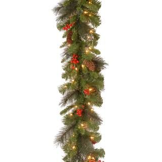 9ft. Pre-Lit Crestwood® Spruce Garland with Silver Bristle, Cones, Red Berries and Glitter with ... | Michaels Stores