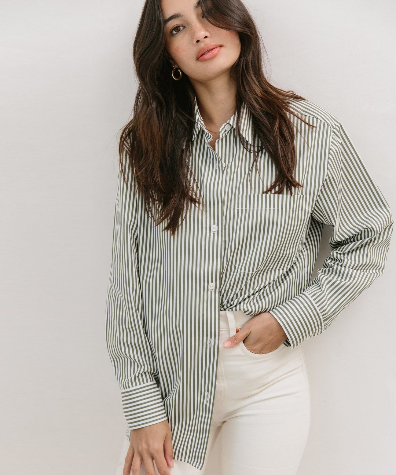 Boyfriend Shirt - Moss Stripe | Jenni Kayne | Jenni Kayne