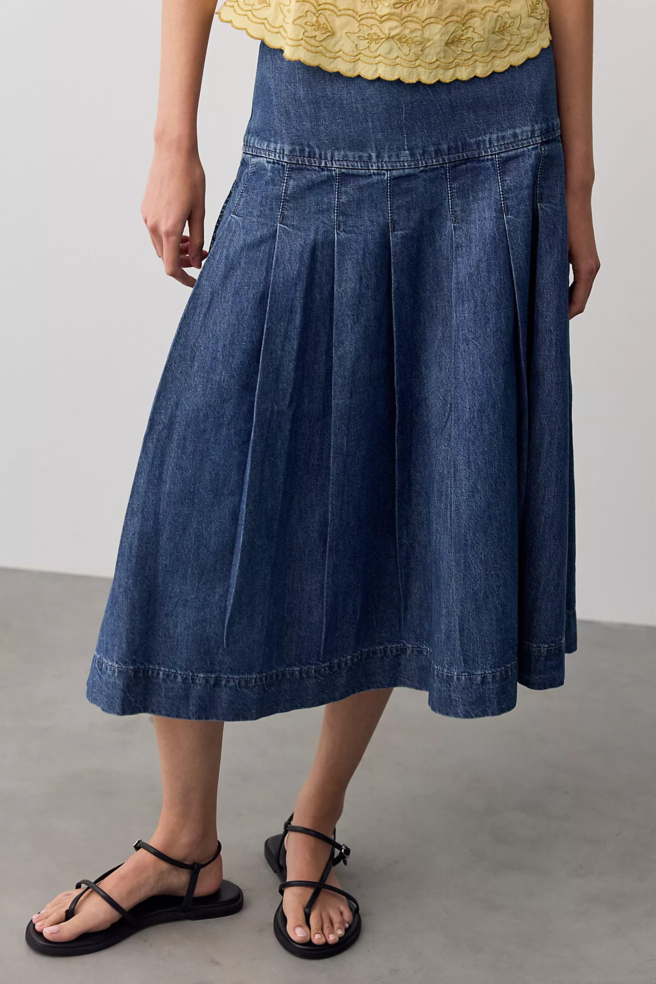 We The Free Skipper Pleated Denim Midi Skirt | Free People (Global - UK&FR Excluded)