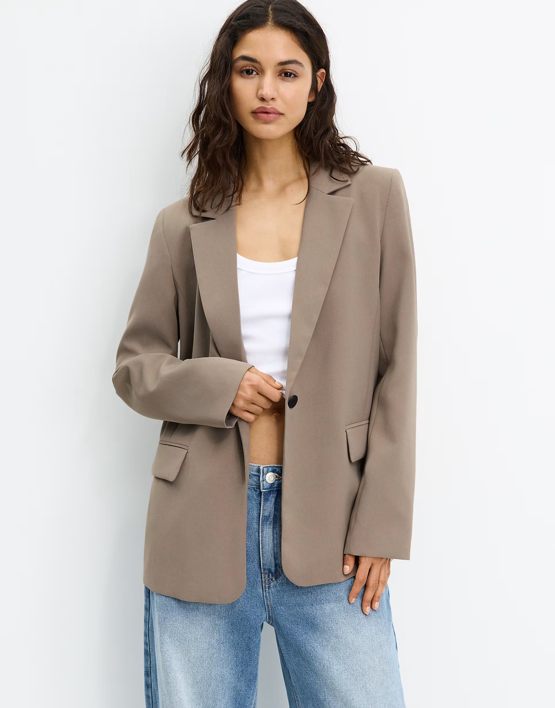 Pull&Bear basic blazer in stone | ASOS (Global)