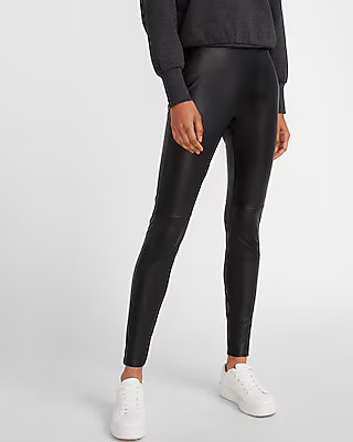 Super High Waisted Faux Leather Seamed Leggings | Express