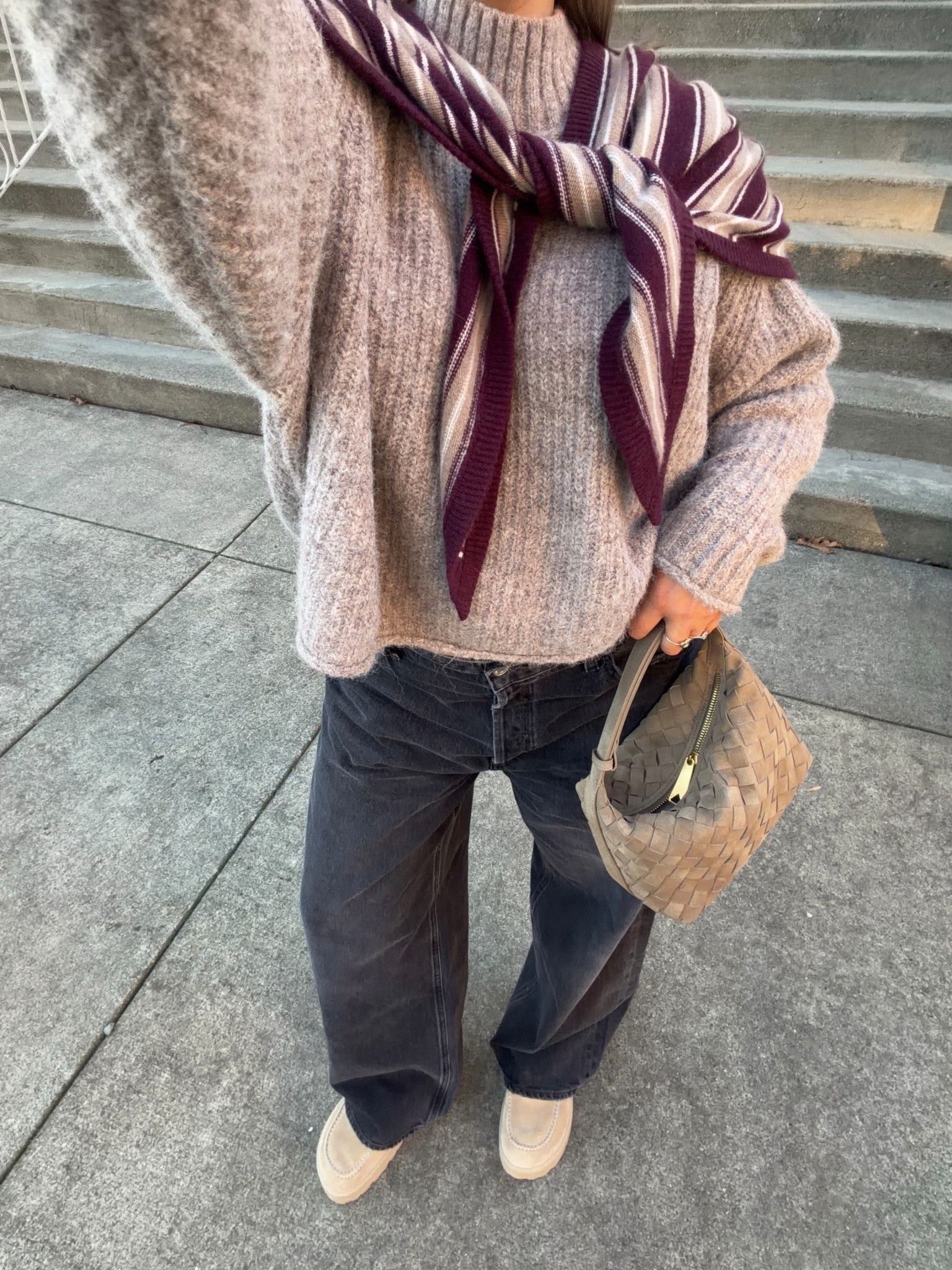 Sweater true to size medium has an oversized fit. Scarf is from aritzia it’s so cute and chic! Mid/low rise jeans true to size for this ultra baggy fit or size down one for a more snug fit. Prada loafers run true to size they are comfortable too! 

#LTKgrwm #LTKdayinmylife