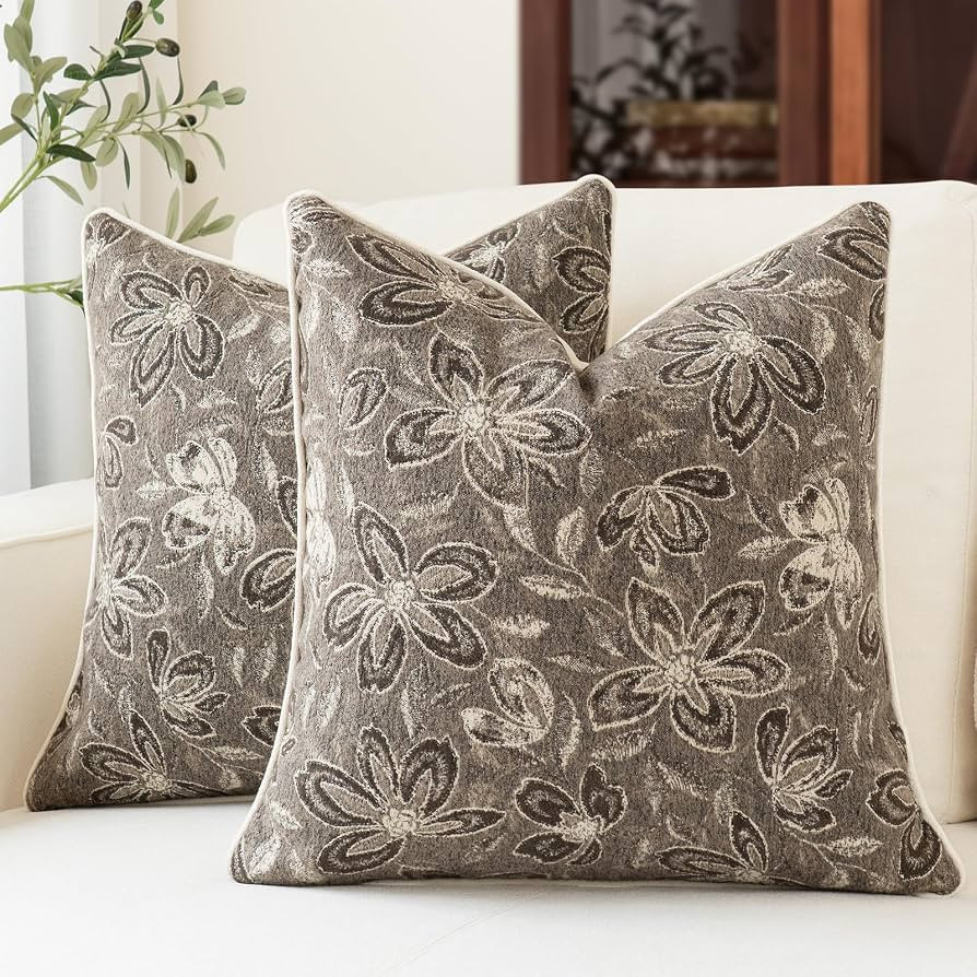 MATTINS Vintage Floral Patterned Throw Pillow Covers 18x18, Gray Brown 2PC | Amazon (US)