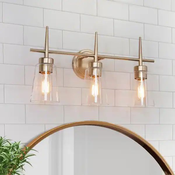 Modern 4/3-light Gold Bathroom Vanity Lights Dimmable Wall Sconces with Clear Glass Shade - Overs... | Bed Bath & Beyond