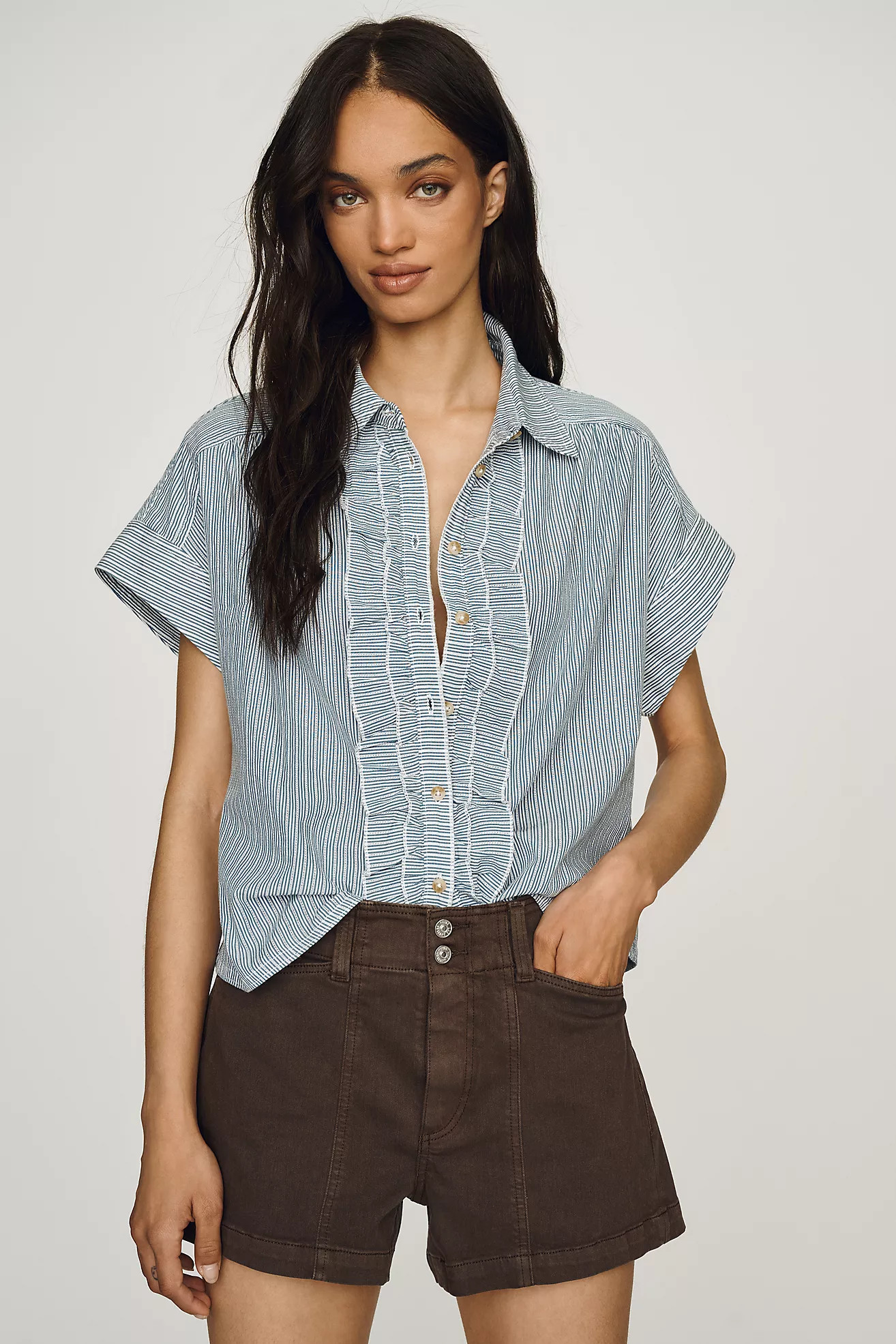 Pilcro Ruffle-Front Shirt | Anthropologie (US)