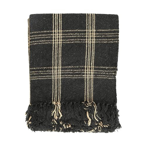 Creative Co-Op Plaid Black & Tan Fringed Woven Cotton Blend Throw 60 inch x50 | Amazon (US)