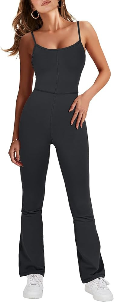 ANRABESS Flare Jumpsuits for Women One Piece Sleeveless Spaghetti Straps Sexy Bodycon Casual Unit... | Amazon (US)