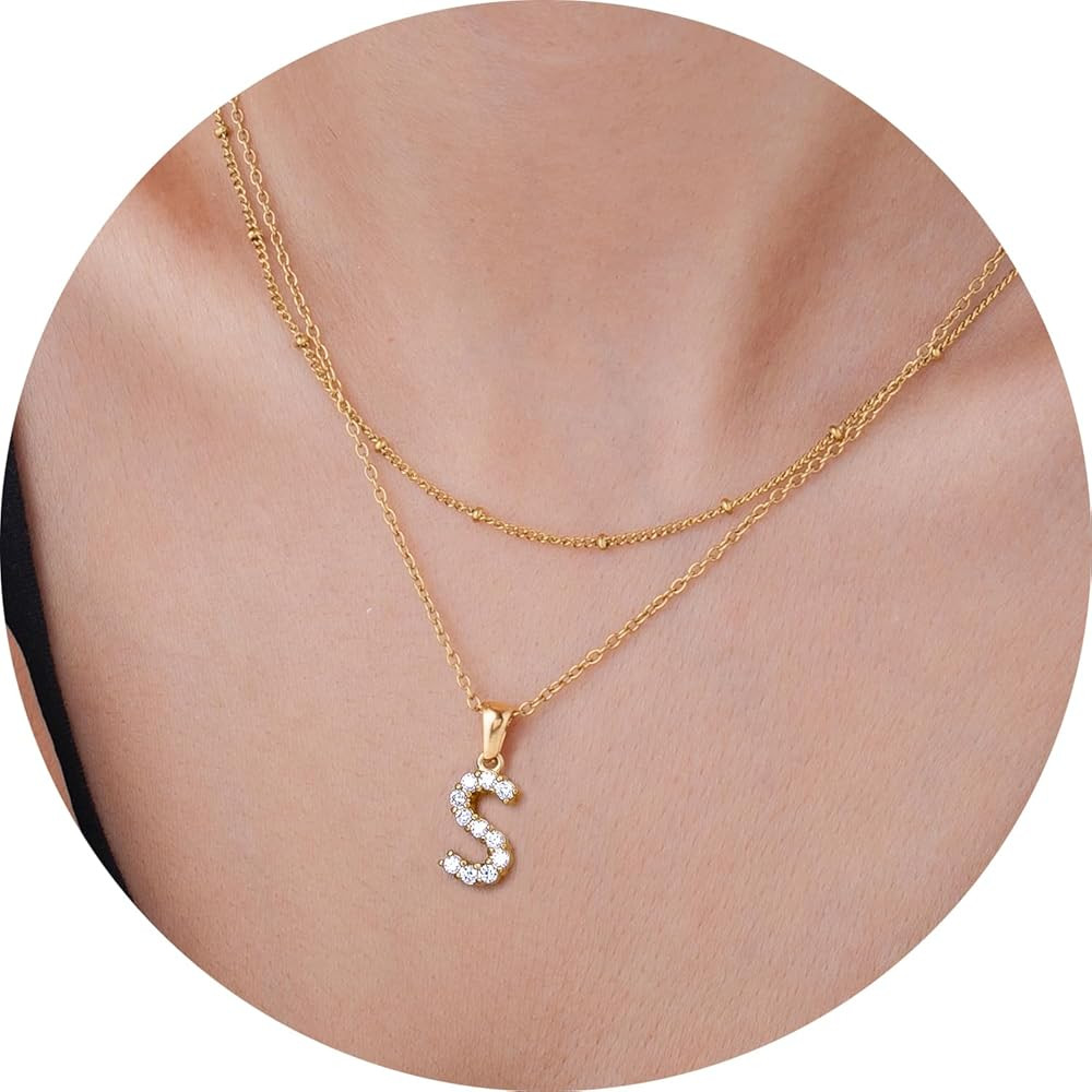 Amazon.com: Layered Initial Necklaces for Women Gold Letter A-Z Stack Initial Necklace Birthday P... | Amazon (US)