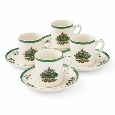 Spode Christmas Tree Espresso Cup & Saucer Set (Set of 4) - Festive 3 Ounce Coffee Mugs with Saucers, Fine Earthenware - Dishwasher & Microwave Safe | Target