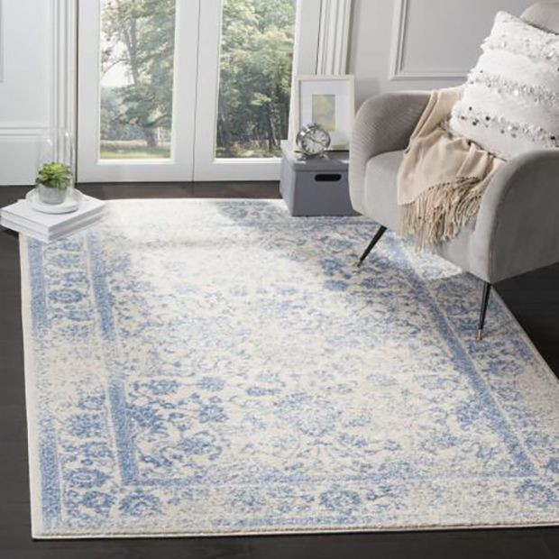 FLORAL PATTERN IVORY/BLUE AREA RUG | Antique Farm House