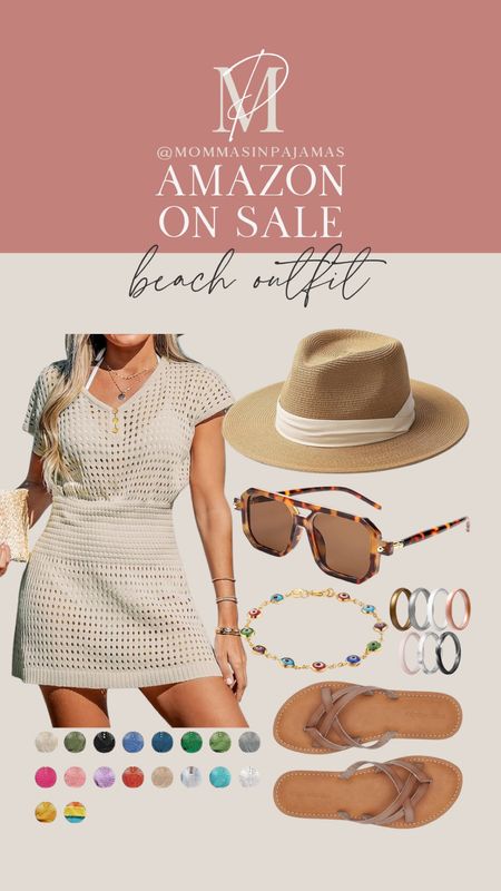 Beach outfit inspiration all on sale today on Amazon! I have this beach coverup, and I love it. Comes in a few different colors. Straw hat, leopard sunglasses, evil eye bracelet 🧿, silicone wedding rings, brown flip flops sandals.

#LTKFestival #LTKSeasonal #LTKsalealert