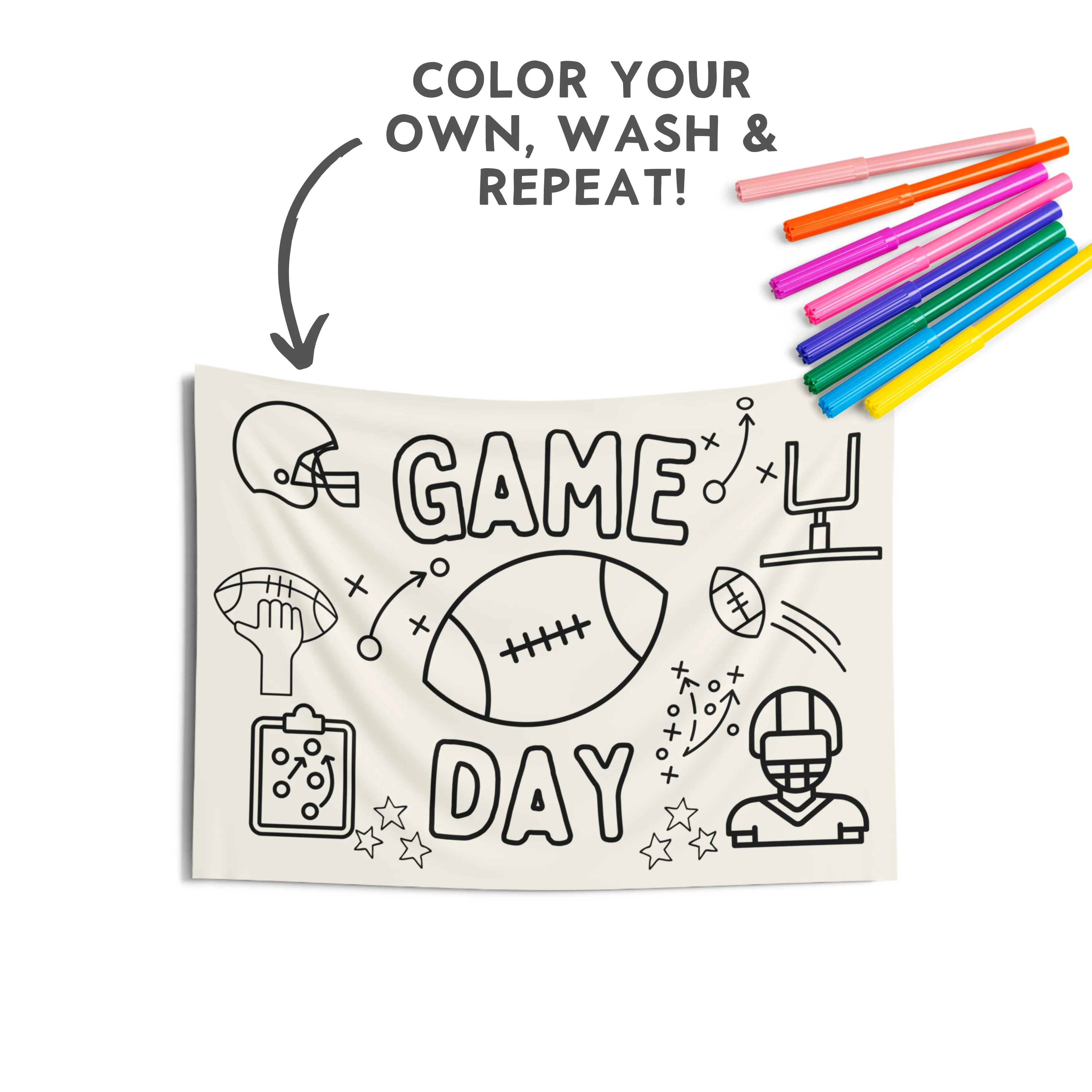 Washable Reusable Game Day Football Banner - Color with Washable Markers | The Little Lemons Company