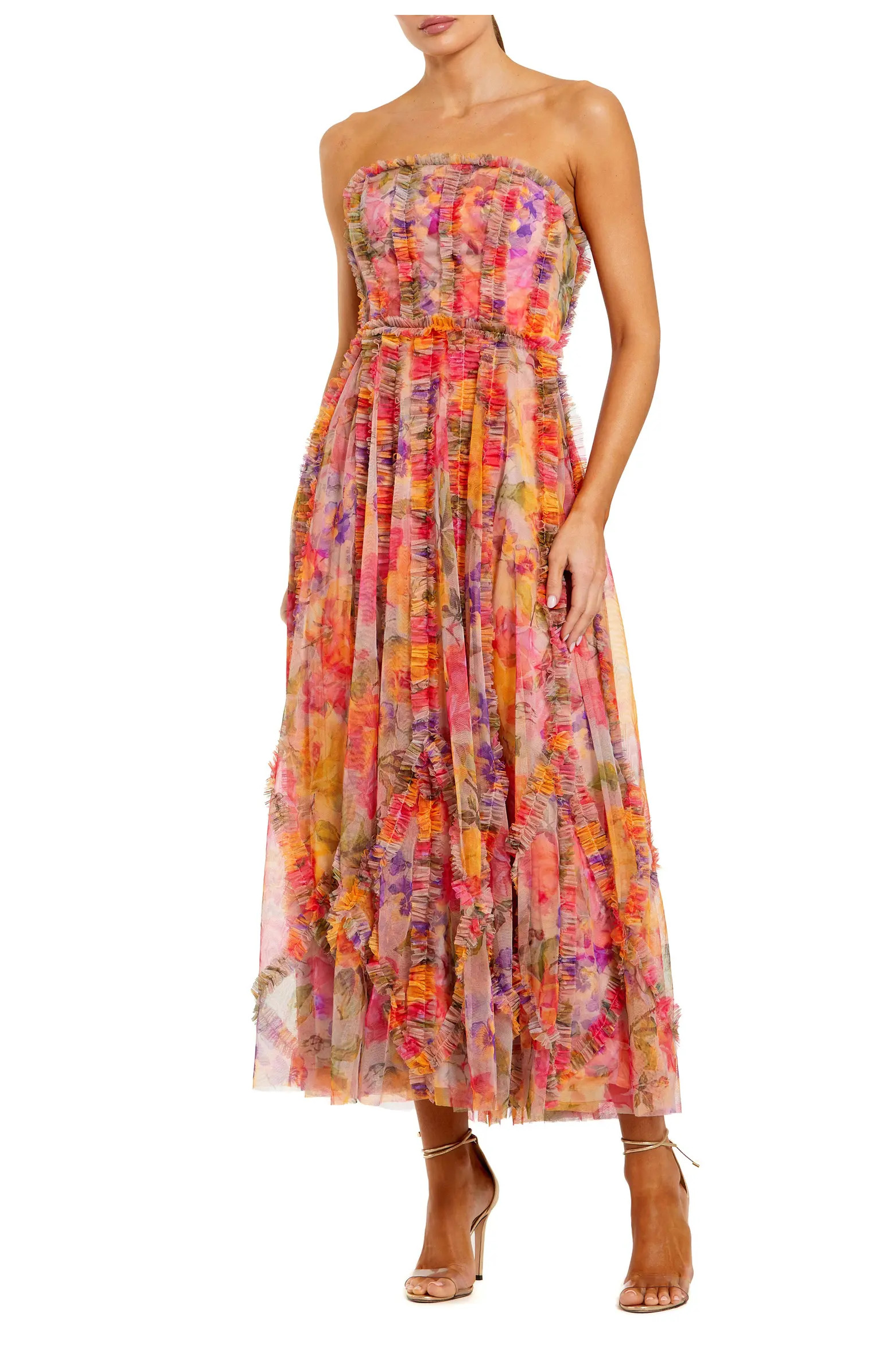 Ankle Length Strapless Floral Ruffle Dress | Nordstrom