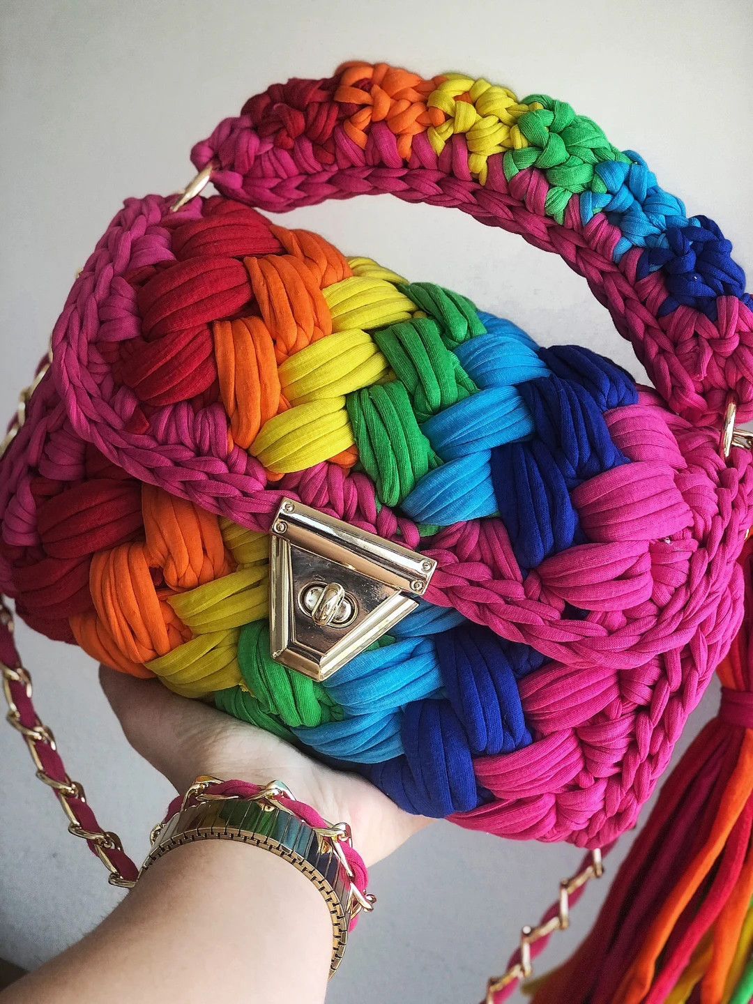 Handmade Multicolor Crochet Luxury Shoulder Bag/Crochet knitted Bag / Hand Woven Luxury Crochet B... | Etsy (US)