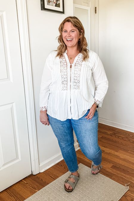 A white top and jeans is one of my favorite spring outfits!  This lace top has the cutest details! 

#LTKMidsize #LTKFindsUnder50 #LTKSeasonal
