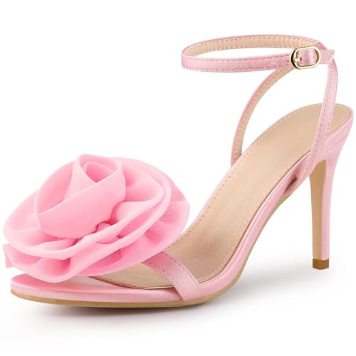 Perphy Flower Stiletto High Heel Bling Pink Heels Sandals for Women 10 M US | Amazon (US)