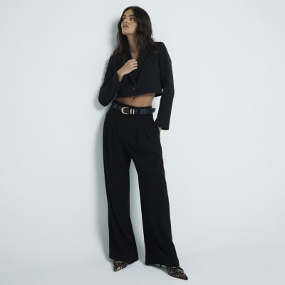 Black Pleated Wide Leg Trousers | River Island UK & IE