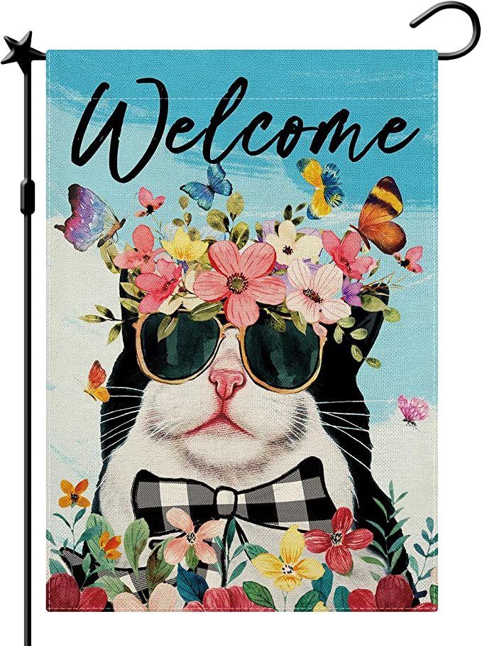 CMEGKE Spring Summer Cat Garden Flag, Spring Summer Welcome Cat Flags, Spring Summer Flags Summer... | Amazon (US)