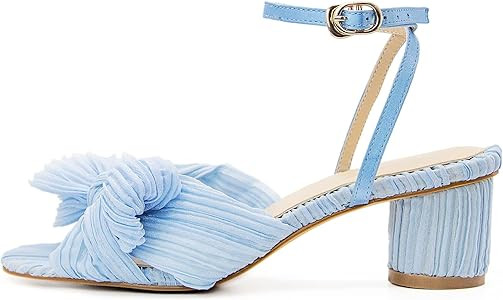 MUCCCUTE Women's Bow Knot Heeled Sandals Ankle Buckle Strap Chunky Heeled Open-toe Comfortable We... | Amazon (US)