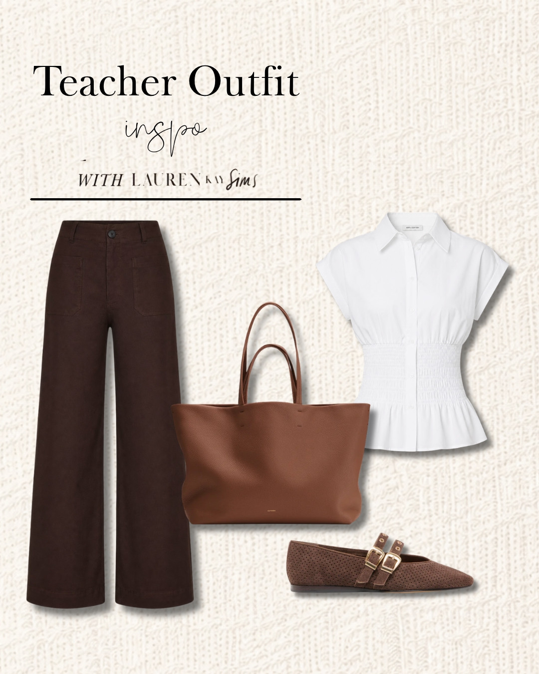 Timeless, polished, and easy to wear all school year long.

A classic teacher outfit featuring rich brown trousers, a crisp white top, comfortable buckle flats, and the perfect everyday tote to carry everything from lesson plans to your laptop.

#LTKootd #LTKSeasonal #LTKWorkwear