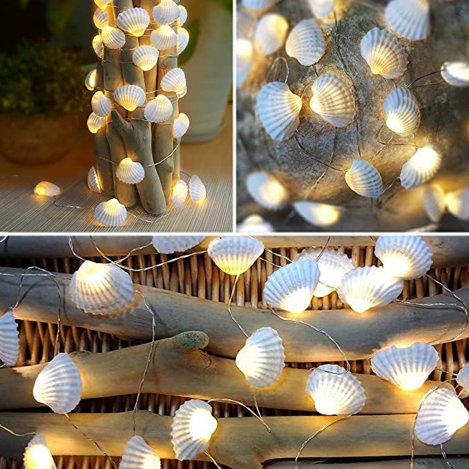 MH Beach Theme String Lights Natural Seashell Decorative String Lights 13.85 Ft 40 Warm White Led... | Amazon (US)