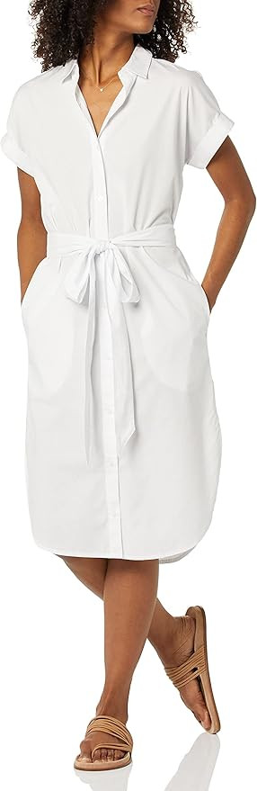 Amazon Essentials Women's Short-Sleeved Button-Front Belted Shirt Dress | Amazon (UK)