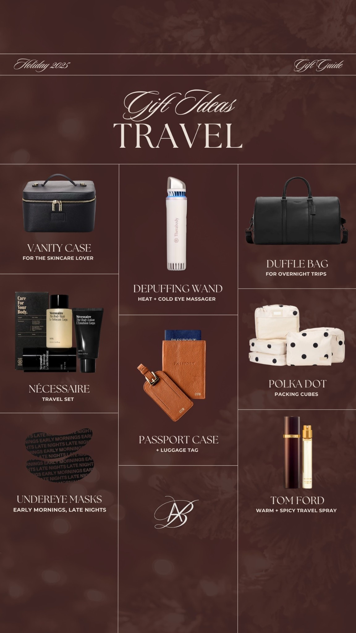 From luxe travel essentials to skincare must-haves, these are the perfect gift ideas for the traveler in your life!

Travel gifts, luxury travel, holiday gift ideas, travel essentials, 2025 travel gift ideas, travel accessories, jet setter style, beauty on the go, luggage tag, necessaire skincare, vanity case, duffle bag, polka dot packing cubes, tom ford 

#LTKTravel #LTKHoliday #LTKGiftGuide