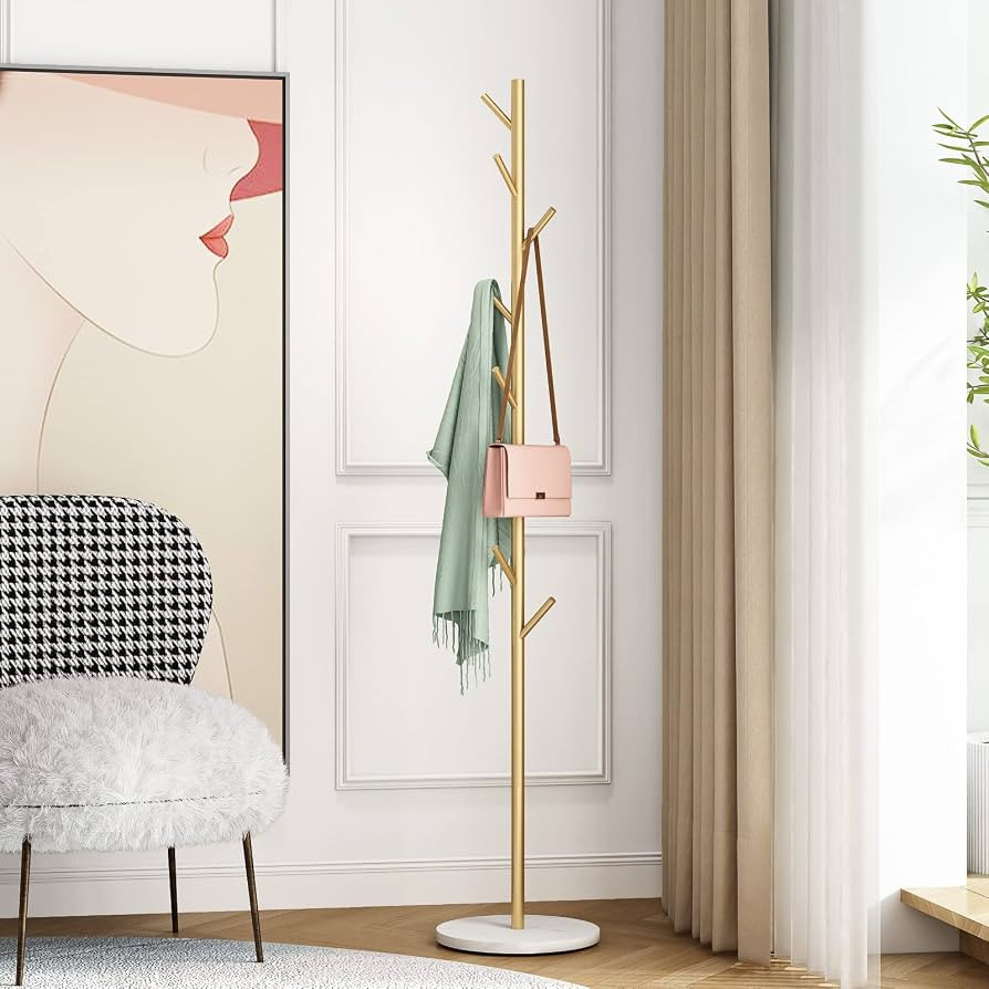 Gold Coat Racks, Metal Coat Rack Freestanding with Hooks, Entryway Coat Rack Stand, Coat Racks wi... | Amazon (US)