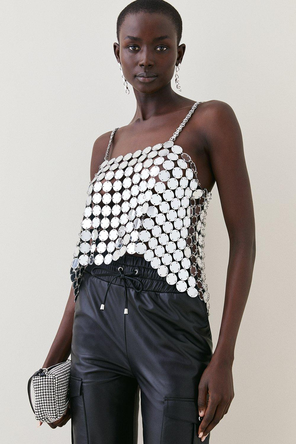 Mirrored Disc Crop Top | Karen Millen US