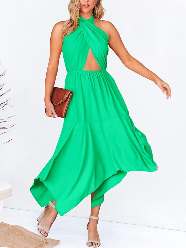 ANRABESS Women Sexy Criss Cross Halter Neck Flowy Midi Dress Cocktail Party Dress | Amazon (US)