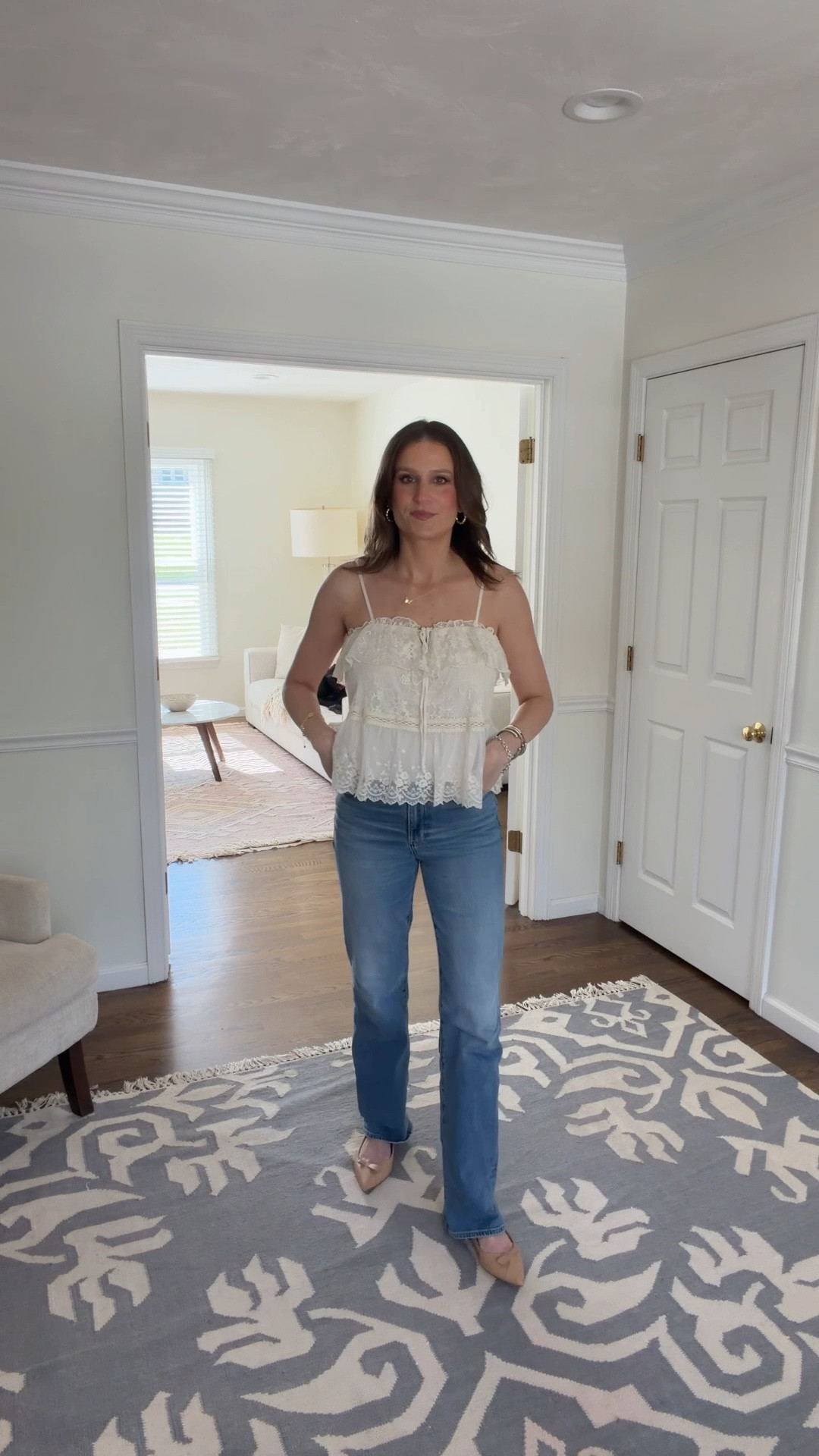 Outfit of the day. This lace tank is only $25! It also comes in a beautiful blue color. I’m in a size medium. My jeans run true to size. 

#LTKootd #LTKOver40 #LTKgrwm