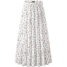 NASHALYLY Women's Chiffon Elastic High Waist Pleated A-Line Flared Maxi Skirts | Amazon (US)