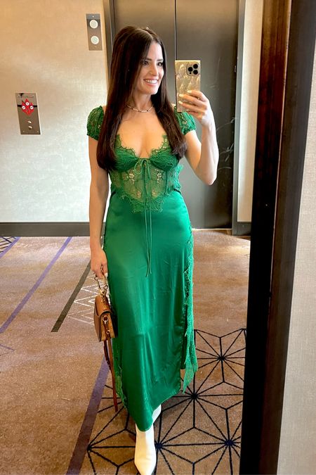 SXSW Austin TX Outfit - For Love & Lemons Maxi Dress - green silk & lace. Wearing size XS 

#LTKparties #LTKover40 #LTKstyletip