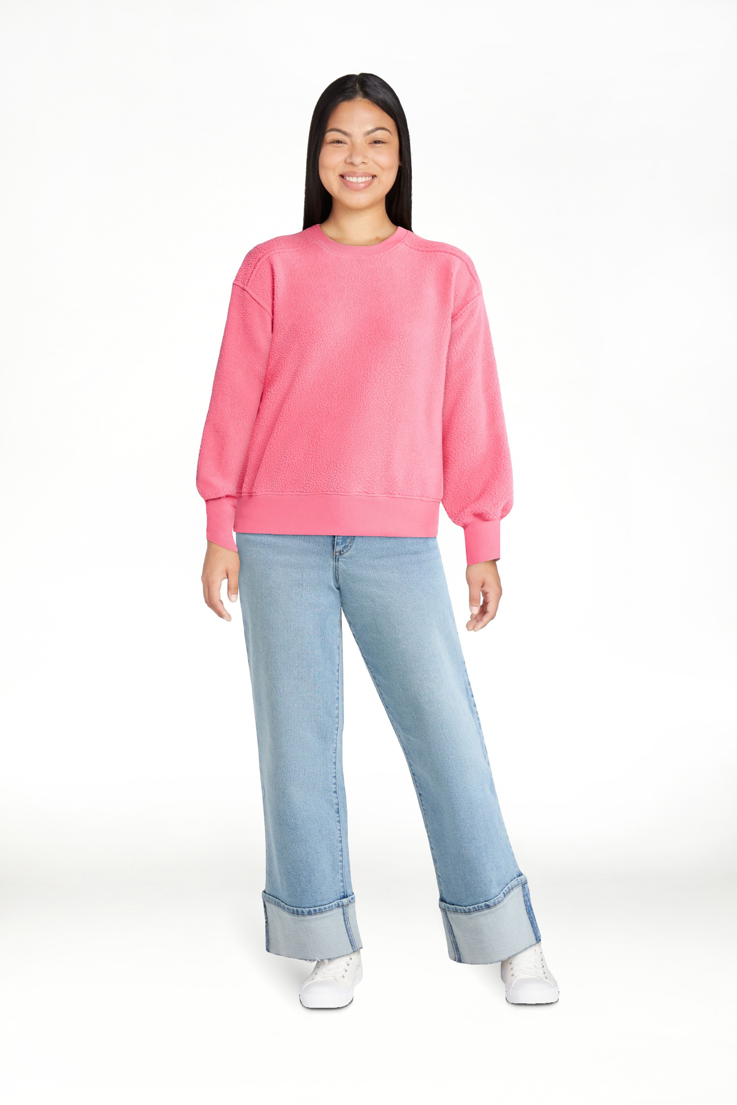 Time and Tru Women's Reverse Fleece Pullover Sweatshirt, XS-XXXL | Walmart (US)