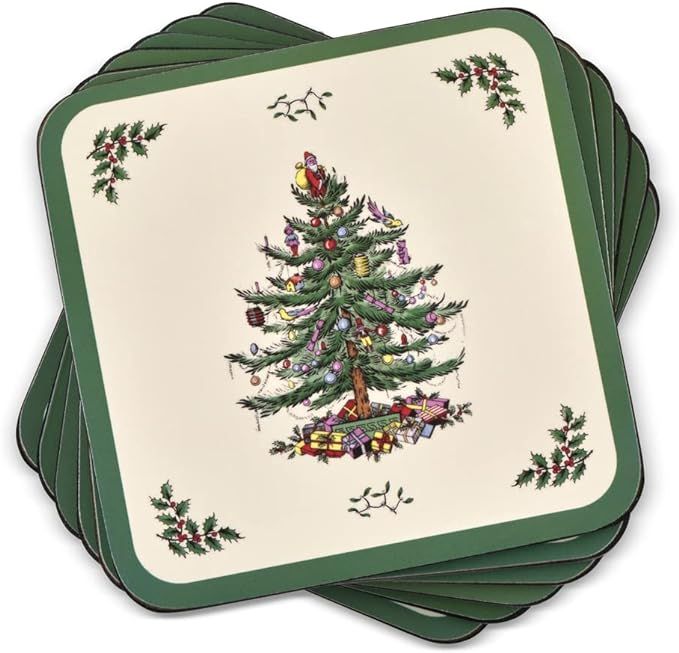 Pimpernel Christmas Tree Collection Coasters | Set of 6 | Cork Backed Board | Heat and Stain Resi... | Amazon (US)