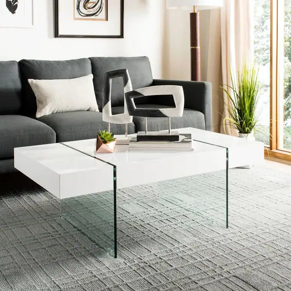 SAFAVIEH Jacob Glass Leg Rectangular Coffee Table - 43.3" W x 23.6" L x 15.7" H - White/Glass | Bed Bath & Beyond