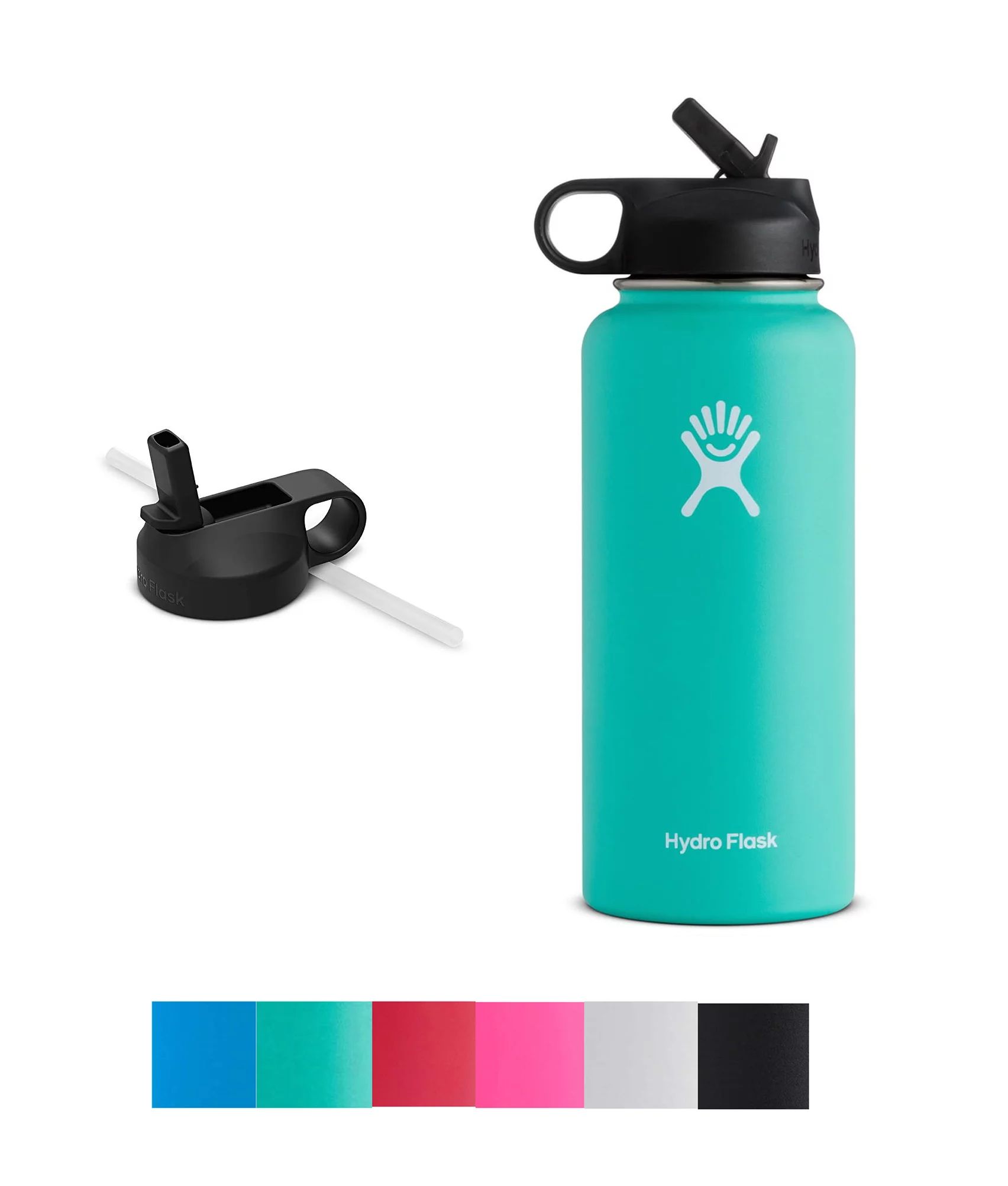 Hydro Flask Wide Mouth Water Bottle Stainless Steel, Straw Lid - 32Oz - Green | Walmart (US)