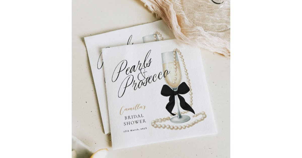 Pearls & Prosecco Black Bow Bridal Shower Napkins | Zazzle | Zazzle