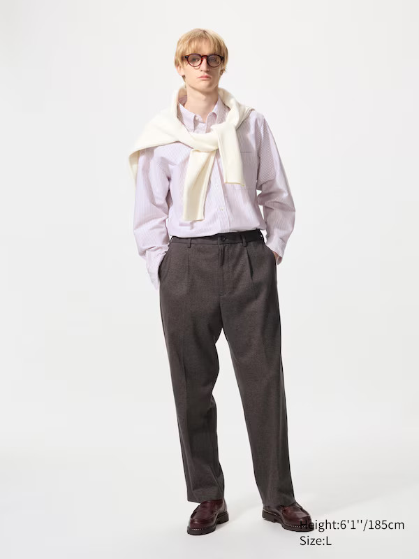 Bundfaltenhose (Wide Fit, Jersey Velours, Hahnentrittmuster) | UNIQLO (DE)