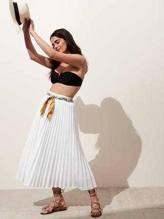 Pleated Poplin Midi Skirt | Banana Republic (US)