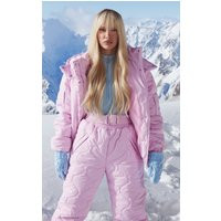 PRETTYLITTLETHING SKI Pink Wave Hooded Puffer Jacket | PrettyLittleThing IE