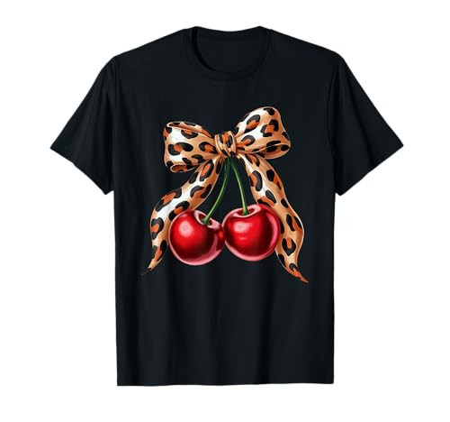 Bow Tie Coquette Summer Cherries Leopard Cherry Lover Design T-Shirt | Amazon (US)