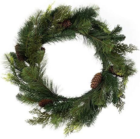 Vickerman 24" Plastic Pine and Cedar Wreath, Unlit - Faux Pine and Cedar Christmas Wreath - Indoo... | Amazon (US)
