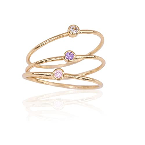 Birthstone Ring, Dainty Birthstone Rings Cubic Zirconia Crystal Rings Birth Month Color Stone Rin... | Amazon (US)