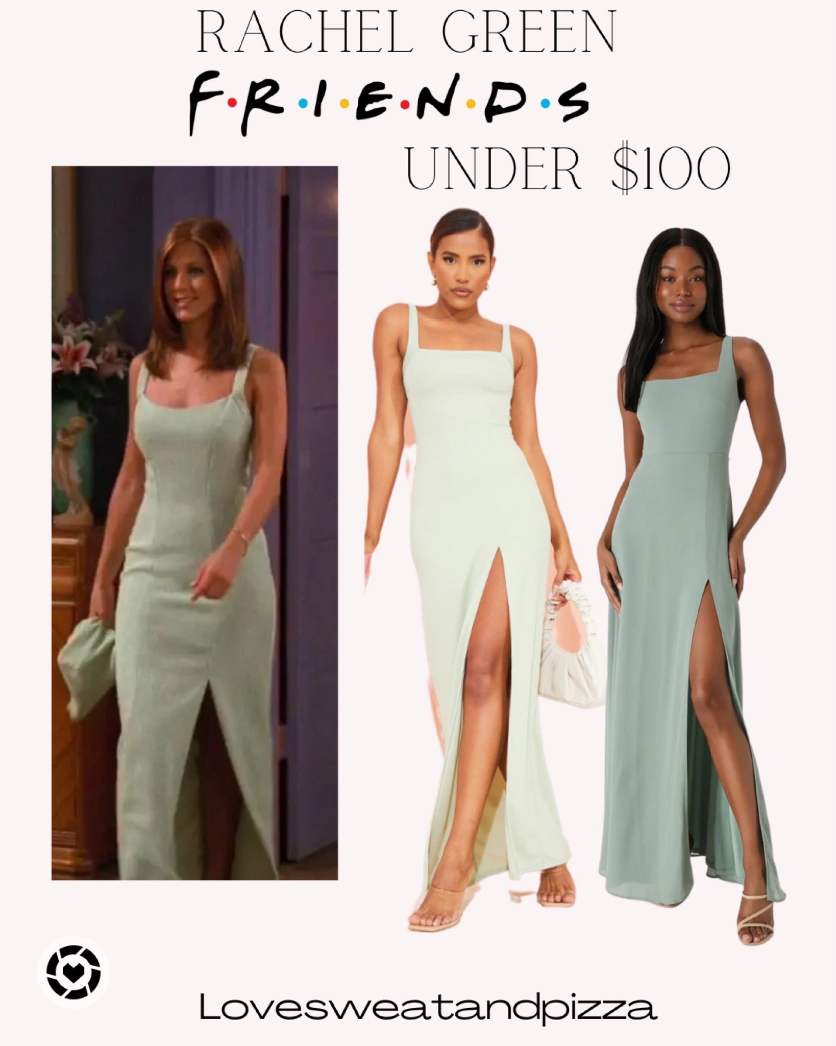 Rachel Green spring dress. Wedding guest dress. Rachel Green Friends style. Spring dress. Party dress. Formal long dress. Green dress. High slit dress.

#LTKstyletip #LTKparties #LTKfindsunder100